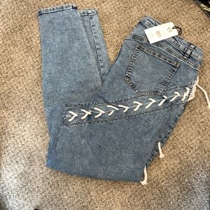 FTF jeans high rise lace up cut out skinny